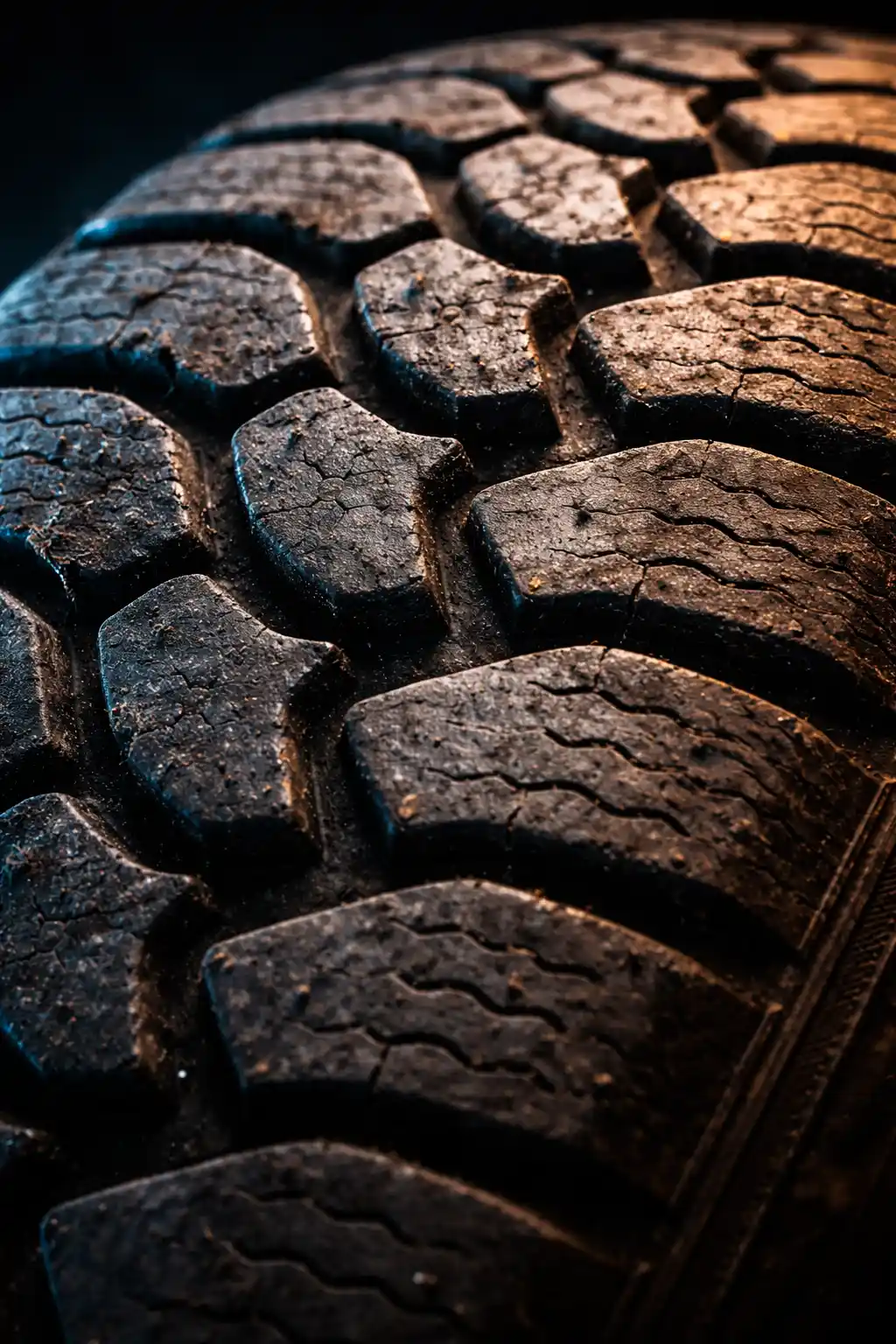 Extreme close-up of a tire with cupping wear patterns