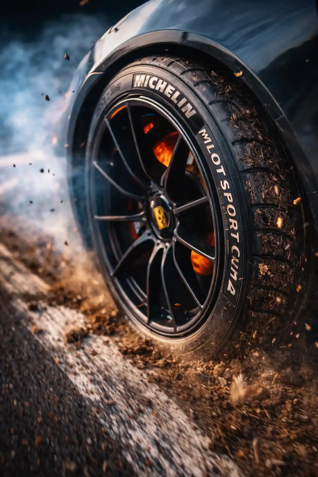 High performance tire under extreme G-force on a racetrack